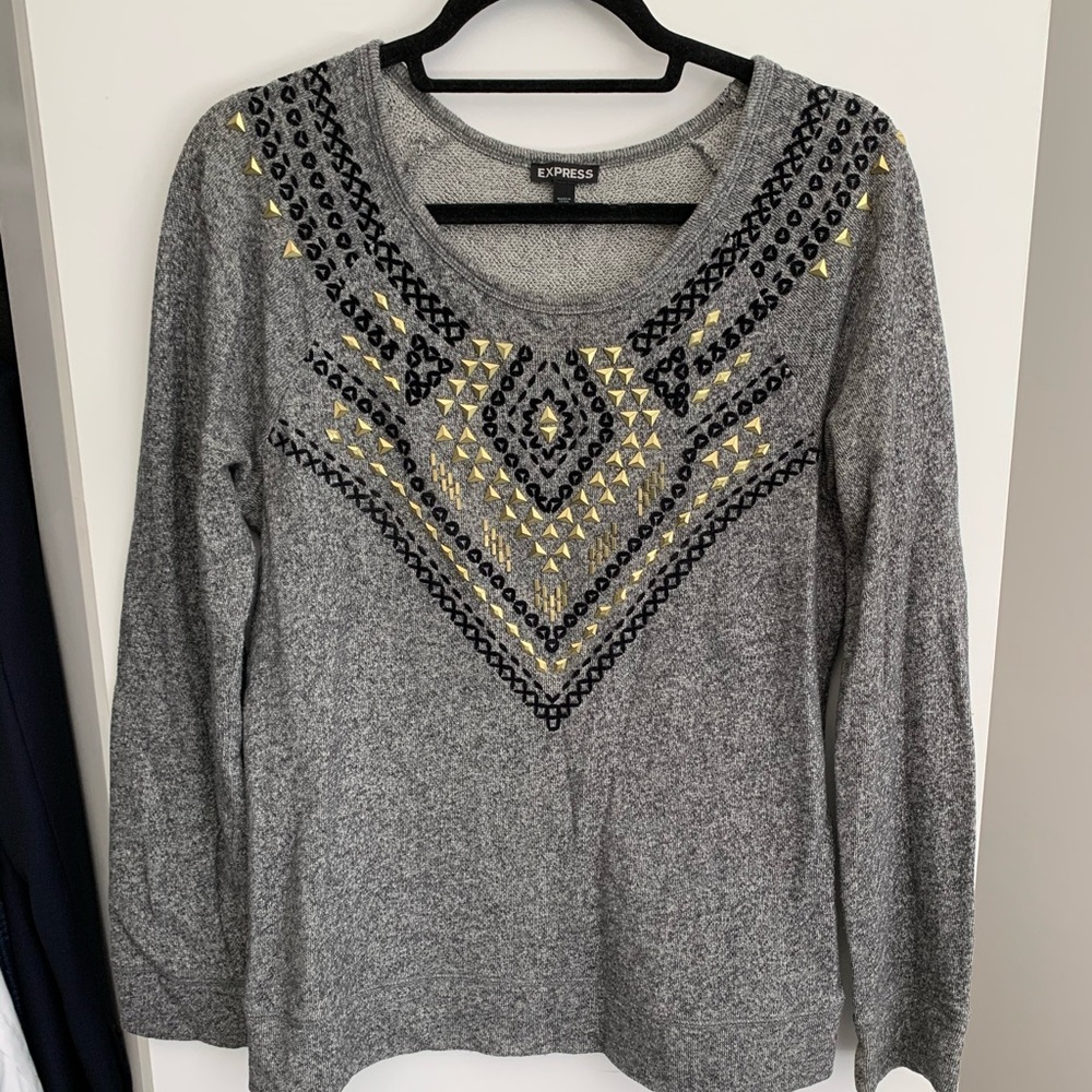 Express sweater w/ metal & velvet embellishments